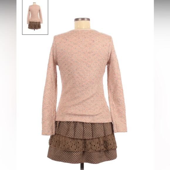 Tian Xin Ny Hai Pink brown polka dot ruffled drop waist sweater dress, size med - Picture 2 of 9